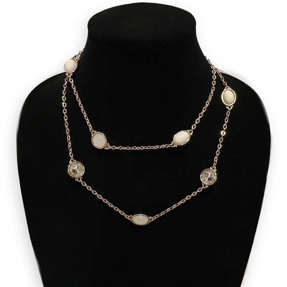 ANN TAYLOR LOFT | Gold Crystal & Ivory Station Necklace | NWT - Picture 4 of 7